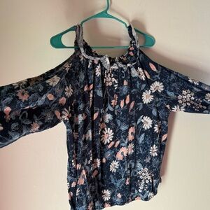 26 International Floral Kids Blouse - Navy and Peach